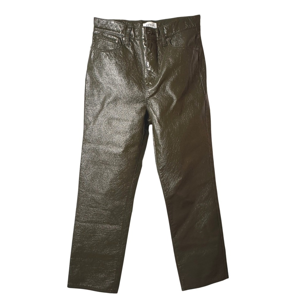 Pistola Olive Green Vegan Leather High Rise Straight Leg Pants Womens 29